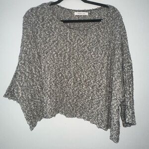 Mustard Seed Black & White Oversized Textured Scoop Neck Short Sleeve Sweater